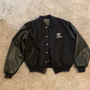 Golden Bear Luxury black leather and wool bomber jacket